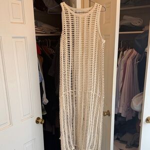 Zara Cream Open-Knit Sleeveless Maxi Coverup
